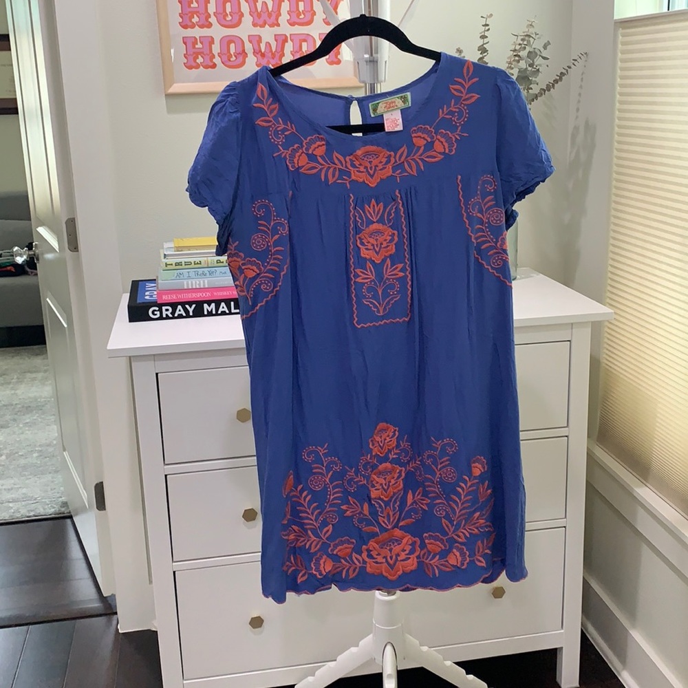 Blue embroidered dress